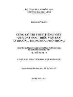 Củng cố tri thức tiếng việt qua dạy đọc   hiểu văn bản ở trường trung học phổ thông luận văn thạc sĩ ngữ văn 