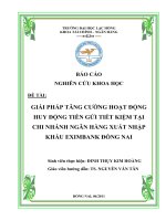 GIẢI PHÁP TĂNG CƯỜNG HOẠT ĐỘNG HUY ĐỘNG TIỀN gửi TIẾT KIỆM tại CHI NHÁNH NGÂN HÀNG XUẤT NHẬP KHẨU EXIMBANK ĐỒNG NAI 