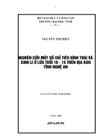 Nghiên cứu một số chỉ tiêu hình thái ,sinh lý của học sinh lứa tuổi 10   15 trên điạ bàn thành phố vinh và huyện hưng nguyên 