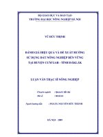 Đánh giá hiệu quả và đề xuất hướng sủ dụng đất nông nghiệp bền vững tại huyện cư’ gar tỉnh đăklac 