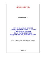 Một số giải pháp quản lý của hiệu trưởng nhằm nâng cao chất lượng dạy học ở các trường tiểu học huyện thanh hà, tỉnh hải dương 
