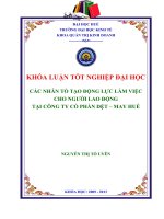 CÁC NHÂN tố tạo ĐỘNG lực làm VIỆC CHO NGƯỜI LAO ĐỘNGTẠI CÔNG TY cổ PHẦN dệt – MAY HUẾ 