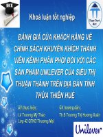 Slide ĐÁNH GIÁ của các KHÁCH HÀNG về CHÍNH SÁCH KHUYẾN KHÍCH THÀNH VIÊN KÊNH PHÂN PHỐI đối với các sản PHẨM UNILEVER của SIÊU THỊ THUẬN THÀNH TRÊN địa bàn TỈNH THỪA THIÊN HUẾ 