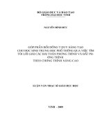 Góp phần bồi dưỡng tư duy sáng tạo cho học sinh trung học phổ thông qua việc tìm tòi lời giải các bài toán phương trình và bất phương trình theo chương trình nâng cao 
