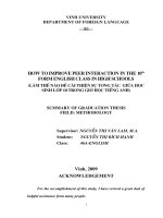 How to improve peer interaction in the 10th form english class in high schools = làm thế nào để cải thiện sự tương tác giữa học sinh lớp 10 trong giờ học tiếng anh 