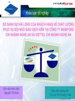 Slide SO SÁNH sự hài LÒNG của KHÁCH HÀNG về CHẤT LƯỢNG PHỤC vụ đội NGŨ GIAO DỊCH VIÊN tại CÔNG TY MOBIFONE CHI NHÁNH NGHỆ AN và VIETTEL CHI NHÁNH NGHỆ AN 