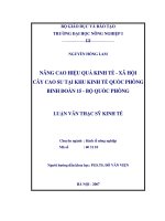 Nâng cao hiệu quả kinh tế xã hội cây cao su tại khu kinh tế tại khu quốc phòng binh đoàn 15  bộ quốc phòng 