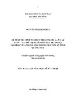 Đề xuất mô hình tổ chức thoát nước và xử lý nước thải các đô thị duyên hải nam trung bộ; nghiên cứu áp dụng cho thành phố tam kỳ tỉnh quảng nam 