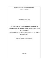 An analysis of english reported speech errors made by high school students in nam dan district = phân tích lỗi lời nói gián tiếp trong tiếng anh của học sinh THPT ở huyện nam đàn luận văn thạc sĩ giáo dục học 