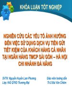 Slide nghiên cứu các yếu tố ảnh hưởng đến việc sử dụng dịch vụ tiền gửi tiết kiệm của khách hàng cá nhân tại ngân hàng TMCP sài gòn   hà nội chi nhánh đà nẵng 