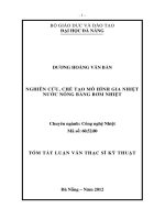 Nghiên cứu, chế tạo mô hình gia nhiệt nước nóng bằng bơm nhiệt 