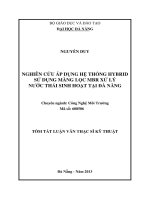 Nghiên cứu áp dụng hệ thống hybrid sử dụng màng lọc MBR xử lý nước thải sinh hoạt tại đà nẵng 