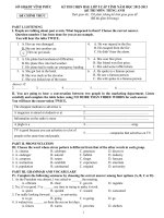 ĐỀ THI CHỌN HSG LỚP 9 CẤP TỈNH NĂM HỌC 2012-2013 ĐỀ THI MÔN TIẾNG ANH