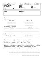 ĐỀ THI KHẢO SÁT CHẤT LƯỢNG ĐẦU NĂM 2011- 2012 MÔN TOÁN LỚP 4 TRƯỜNG TH SỐ 2 SƠN THÀNH ĐÔNG