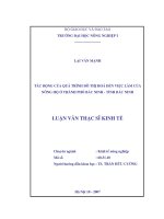Luận văn tác động của quá trình đô thị hoá đến việc làm của nông hộ ở thành phố bắc ninh   tỉnh bắc ninh 