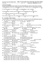 Kiểm tra 1 tiết lần 2 kỳ 2 lớp 12 Cơ bản