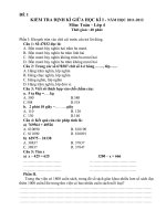 ĐỀ 1 KIỂM TRA ĐỊNH KÌ GIỮA HỌC KÌ I - NĂM HỌC 2011-2012 Môn: Toán – Lớp 4