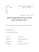 ĐƠN XIN NHẬP KHẨU THUỐC, NGUYÊN LIỆU LÀM THUỐC THÚ Y