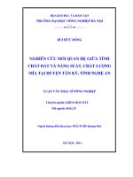 Nghiên cứu mối quan hệ giữa tính chất đất và năng suất, chất lượng mía tại huyện tân kỳ, tỉnh nghệ an 