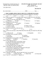 ĐỀ KIỂM TRA HỌC KÌ I NĂM HỌC 2012-2013 TRƯỜNG THPT LÊ THÁNH TÔNG, GIA LAI MÔN SINH HỌC LỚP 10 