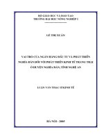 [Luận văn]vai trò của ngân hàng đầu tư và phát triển nghĩa đàn đối với phát triển kinh tế trang trại ở huyện nghĩa đàn tỉnh nghệ an 