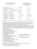 ĐỀ THI KIỂM TRA HỌC KÌ I LỚP 9 MÔN TIẾNG ANH 