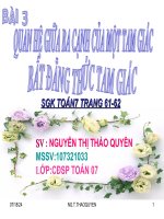 QUAN HỆ GIỮA BA CẠNH CỦA MỘT TAM GIÁC BẤT ĐẲNG THỨC TAM GIÁC