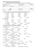 Đề kiểm tra học kỳ I môn Tiếng Anh 6