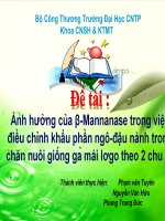ảnh hưởng của β-Mannanase trong điều chỉnh khẩu phần ngô - đậu nành trong chăn nuôi giống gà mái lơgo theo 2 cách
