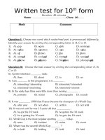 Kiểm Tra 1 tiết lần 2 HKII ( Lớp 10)