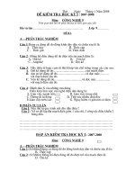 Kiểm tra Công nghệ 9 HKI