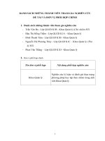 DANH SÁCH NHỮNG THÀNH VIÊN THAM GIA NGHIÊN CỨU  ĐỀ TÀI VÀ ĐƠN VỊ PHỐI HỢP CHÍNH