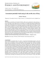 Assessment potential wind energy in the north area of Iraq 