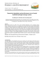 Numerical simulation and performance test of metal hydride hydrogen storage system