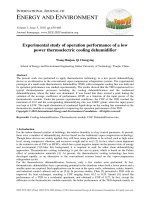 Experimental study of operation performance of a low power thermoelectric cooling dehumidifier