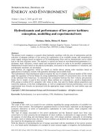 Hydrodynamic and performance of low power turbines: conception, modelling and experimental tests