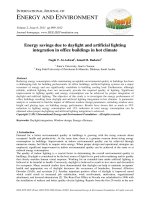 Energy savings due to daylight and artificial lighting integration in office buildings in hot climate