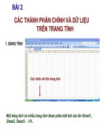 CÁC THÀNH PHẦN VÀ DỮ LIỆU TRÊN TRANG TÍNH