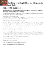 Học bổng và miễn phí khóa học tiếng Anh tại Anh Quốc