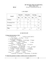 Đề kiểm tra giữa kỳ I_ Tiếng Anh 8_Lẻ