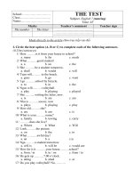 Đề kiểm tra Anh văn 7 (Đạt Hậu Giang)