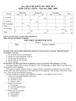 Đề thi HK I - Tiếng Anh 8
