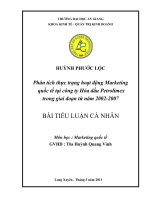 Phân tích thực trạng hoạt động Marketing quốc tế tại công ty Hóa dầu Petrolimex trong giai đoạn từ năm 2002 - 2007