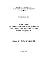 102 Hoàn thiện hệ thống kiểm tra - kiểm soát cấp tỉnh trong lĩnh vực kinh tế - tài chính ở Việt Nam