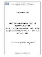 THỰC TRẠNG CÔNG TÁC QUẢN LÝ  ĐỘI NGŨ GIÁO VIÊN  Ở CÁC TRƯỜNG TRUNG HỌC PHỔ THÔNG HUYỆN TÂN THÀNH, TỈNH BÀ RỊA-VŨNG TÀU  VÀ GIẢI PHÁP