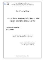 Sản xuất vụ ba với sự phát triển nông nghiệp bền vững tỉnh An Giang