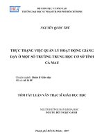 THỰC TRẠNG VIỆC QUẢN LÝ HOẠT ĐỘNG GIẢNG  DẠY Ở MỘT SỐ TRƯỜNG TRUNG HỌC CƠ SỞ TỈNH  CÀ MAU