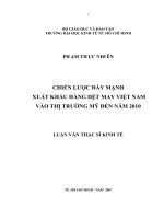 Luận văn thạc sĩ về Chiến lược đẩy mạnh XK hàng dệt may VN vào thị trường Mỹ đến 2010
