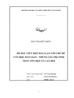 VIẾT MỘT BÀI LUẬN VỚI CHỦ ĐỀ VĂN HỌC DÂN GIAN - NHỮNG GIÁ TRỊ TINH THẦN TỐT ĐẸP CỦA XÃ HỘI