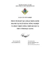 PHÂN TÍCH KẾT QUẢHOẠT ðỘNG KINH  DOANH TẠI NGÂN HÀNG NÔNG NGHIỆP  VÀ PHÁT TRIỂN NÔNG THÔN HUYỆN VỊ THỦY TỈNH HẬU GIANG